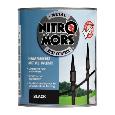 Image of Nitromors Anti Rust Hammered Finish Metal Paint, No Primer Required, Black, 750 ml