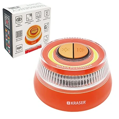Image of KRASER KR4V16N Emergency Flashing Lights for Vehicles, V16 Approved Warning, +Visible Led Strobe Lights, Magnetic Beacon Light, Battery, Hanging Multi Purpose Flashlight, Road Flares Car Trucks