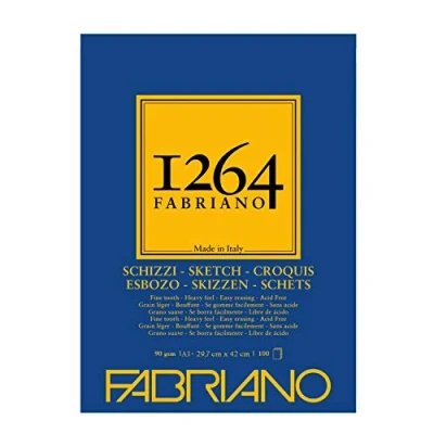 Image of Honsell Fabriano Schizzi 19100633 Sketch Pad 1264 Glued at The Top 90 g/m² DIN A3 100 Sheets Ivory White Acid Lightly Grained for All Drying Techniques