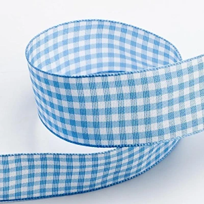 Image of Blue Gingham Ribbon 16mm x 10 Metres