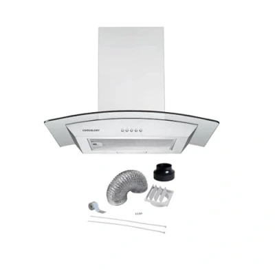 Image of Cookology CGL600SS/A DK1M150 60cm Curved Glass Chimney Hood Stainless Steel &amp; Ducting Kit