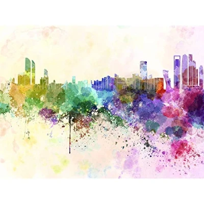 Image of Wee Blue Coo MP PAINTING ABSTRACT CITYSCAPE ABU DHABI UAE PAINT SPLASH SKYLINE 18x24 INCH ART POSTER PRINT PICTURE LV6734