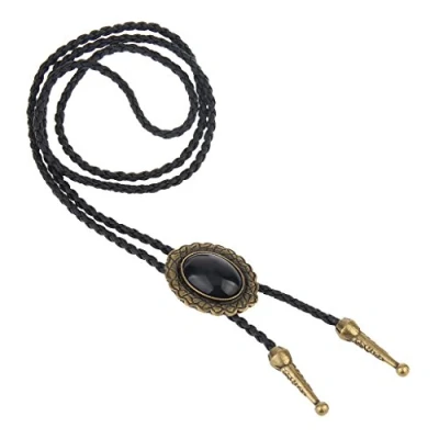 Image of LIANCHI Western Black Bolo tie for Men and Women Feather Hat Pendant,Native American Leather String (bolo Ellipse Bronze)
