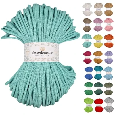 Image of Braided Cotton Cord 5 mm 100 m, 46 Colours, Crochet Cord, Macrame Yarn, Premium Rope, Sznurkomania (Light Green)