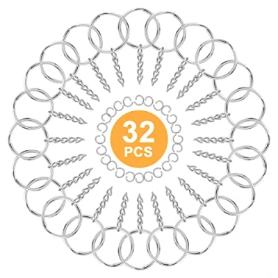 Image of 32Pcs Key Rings Hoops Set, Mini Split Jump Ring with Chain, Round Metal Silver Rings, Stainless Steel Keychain for DIY Art Craft, Crafts Ornaments, Jewelry Making, Bag, Handbag (Silver)