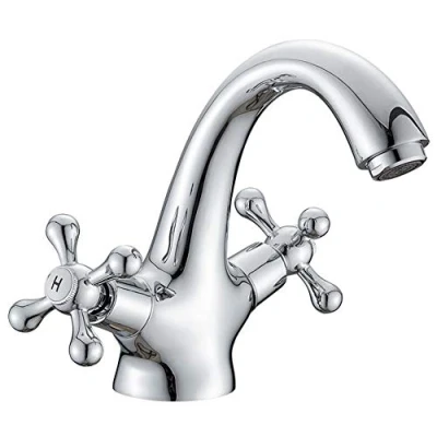 Image of Traditional Victorian Monobloc Basin Mixer Tap Vintage Chrome Dual Cross Handle Bathroom Faucet