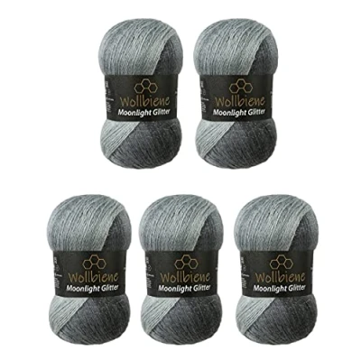 Image of Moonlight Glitter Batik Simli 5 x 100 g Knitting Wool 500 for and Crocheting 20% Metallic Turkish Gradient (5000 Black Grey White)