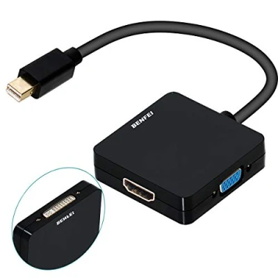 Image of BENFEI Thunderbolt Adapter, 3 in 1 Mini DisplayPort to HDMI DVI VGA, Compatible for MacBook Air 2010 2017, pro 2015,Mac 2014, Surface 2 4