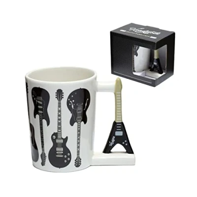 Image of Puckator Headstock Guitar Rock Ceramic Shaped Handle Tea Coffee Mug Funny Home Accessories Cute Gifts for Girlfriend Large Mugs Men Women Hot Drinks Cups Presents Secret Santa Gift
