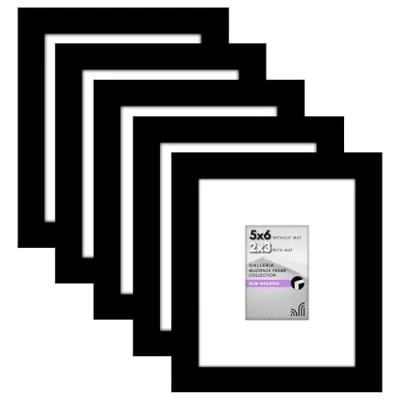 Image of Americanflat 5x6 Picture Frame with Polished Plexiglass Set of 5 Use as 2x3 Mat or Without Galleria Collection Gallery Frames for Tabletop and Wall Display Black