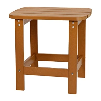 Image of Flash Furniture Charlestown Tiered Commercial Poly Resin Adirondack Side Table Teak All Weather Indoor/Outdoor