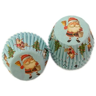 Image of Scrumptious Sprinkles Santa Mini Muffin Cases (Approx. 150 Cases). 31mm Base x 23mm Height, 45gsm Sustainable greaseproof Paper. Ideal for Cupcakes. (Santa)