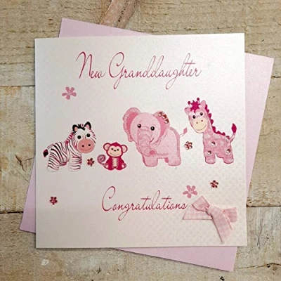 Image of WHITE COTTON CARDS Granddaughter Congratulations, Handmade New Baby Card (Pink Toys, Code WS22A)