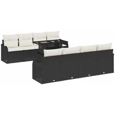 Image of vidaXL 10 Piece Garden Sofa Set with Cushions Black Poly Rattan