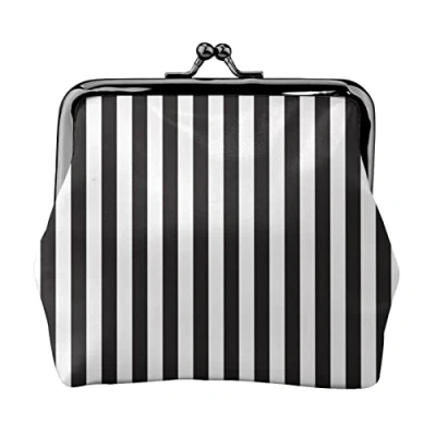 Image of Black &amp; White Stripe Printed Coin Purse For Women Wallet Bag Pu Leather Change Pouch Kiss Lock Vintage Pouch, Stripe, One Size,
