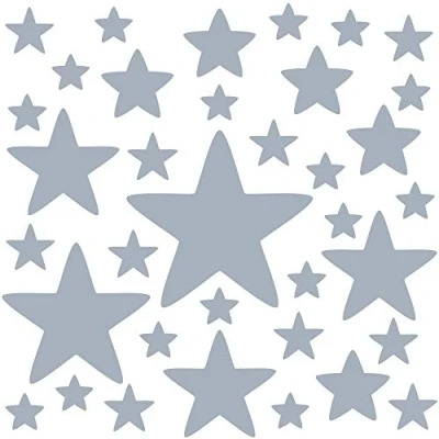 Image of PREMYO Set of 36 Star Wall Stickers Kids Nursery Decor Easy to Apply Decals for Bedrooms Girls Boys Grey