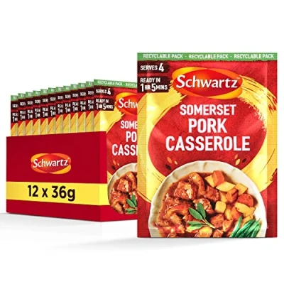 Image of Schwartz Somerset Pork Casserole Recipe Mix 36 G , Pack of 12 No Artificial Colours or Flavourings Added Preservatives MSG Suitable for Vegetarians