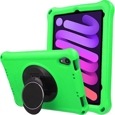 Image of TECHGEAR Bumper+ Case For iPad Mini 7/6 (7th / 6th Generation) 2024/2021 Rugged Shockproof Soft Protective Easy Grip Body with Stand, Hand Holder, Screen Film, Kids Proof [Green]