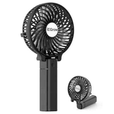 Image of iEGrow Handheld Fan, Portable USB Mini Travel Fan with 2000mAh Rechargeable Battery, 3 Speeds Desk for Home, Office and Black
