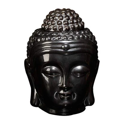 Image of Buddha Head Ceramic Hollow Aromatherapy Oven Oil Candle Burner for Yoga or Meditation Room (Black)
