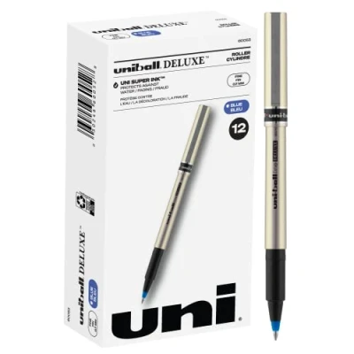 Image of uni Ball Deluxe Fine Point Roller Pens, Blue, 12 (60053)