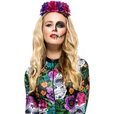 Image of Smiffys Day of the Dead Rose Headband, Multi Coloured, Halloween Fancy Dress Accessory, Up Accessories
