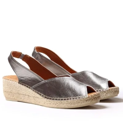 Image of Toni Pons Women&#039;s Leather Wedge Espadrille BERNIA P Steel, 6 UK 39 EU