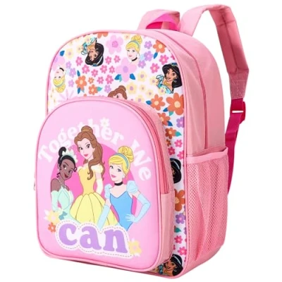 Image of Disney Princess Kids Childrens Premium Backpack School Rucksack Travel Bag Boys Girls with side mesh pocket and front zipped