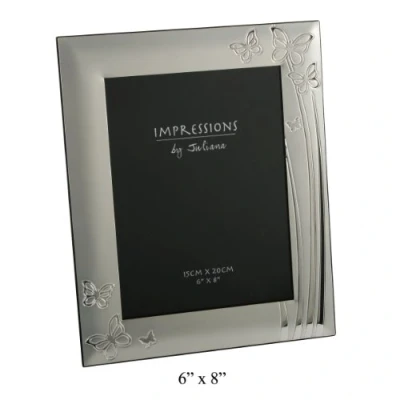 Image of Silver Plated Photo Frame Butterfly Design (6&quot; x 8&quot;)
