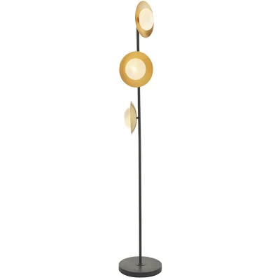 Image of Tivoli 3 Light Floor Lamp Gold &amp; Dark Bronze Finish With Opal Glass