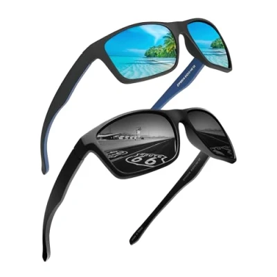 Image of Jim Halo Polarized Sunglasses for Men Women Wrap Around Sprot Sun Glasses Cycling Fishing Driving Black+Blue