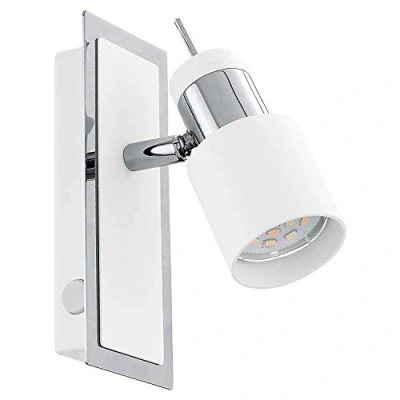 Image of EGLO David LED Wall Light, Metal Spotlight in Chrome, White, Living Room Lamp, Lamp with Switch, Spot Light Including GU10 Bulb, Warm White
