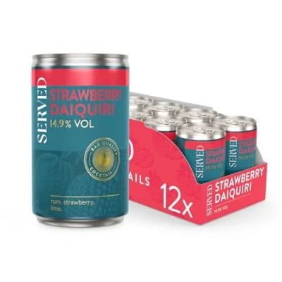 Image of SERVED Strawberry Daiquiri Cocktails, 14.9% ABV, Premium Quality, Bar Strength, Pre Mixed &amp; Ready To Drink, 12 x 125ml Cans