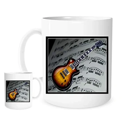 Image of 11OZ Guitar and Music Logo Mug, Lovely Ceramic Gift Mug Featuring Emblem Funny Gibson Musician Guitarist