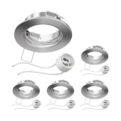 Image of ledscom.de 5 Pieces Ceiling recessed Frame Fere Chrome matt (LED/Halogen/GU10/MR16/PAR16/50mm) incl. GU10 Socket