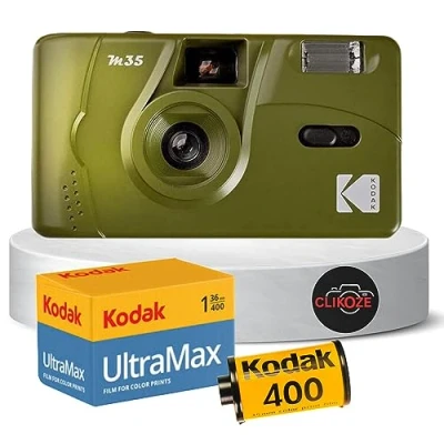 Image of Reusable film Camera Bundle includes Kodak M35 35mm Camera, 36 exposures and Clikoze Tips Card (Olive)