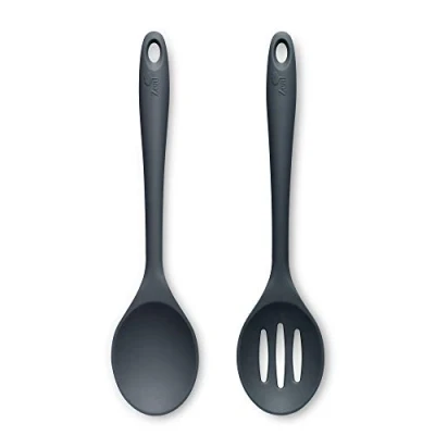 Image of Zeal Non Stick Silicone Slotted Spoon &amp; Cooks 2 Piece Set Dark Grey