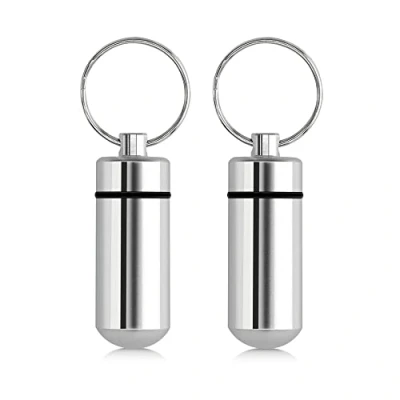 Image of kwmobile Key Ring Pill Cases (Pack of 2) Metal Keychain Mini Case Holders Keyring Chain Portable Pills Container Silver