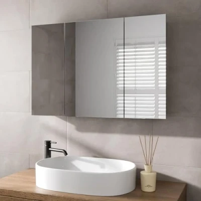 Image of Artis® 900 x 600mm Bathroom Mirror Cabinet Storage Wall Mounted Cupboard Ready Assembled Unit Triple Mirrored Door, Stainless Steel