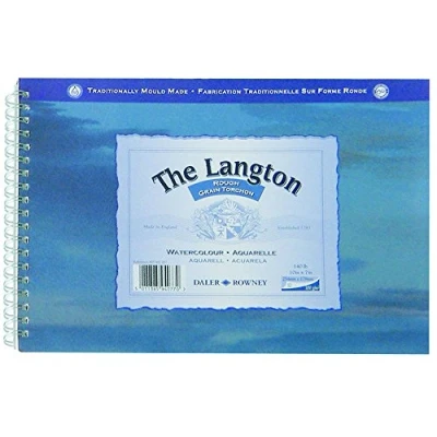 Image of Daler Rowney The Langton Watercolour Paper, Rough, 300 gsm, 140lb, Spiral Pad, 12 x 9in 30.5 22.9 cm, Natural White, Sheets
