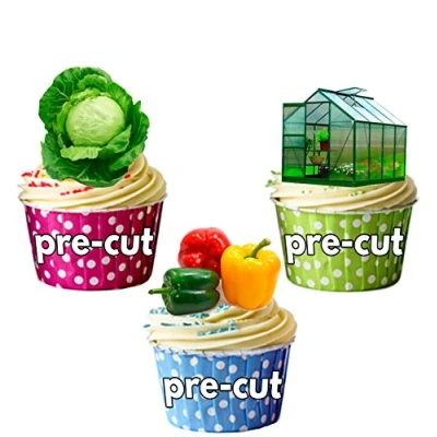 Image of AK Giftshop PRE CUT Allotment Party Pack Edible Cupcake Toppers/Cake Decorations (Pack of 36)