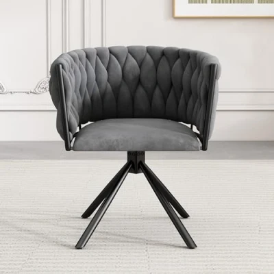 Image of ModernLuxe Dining Chair Set of 1, 360 Swivel Armchair with Metal Support Legs Light Luxury Accent for and Living Room Gray