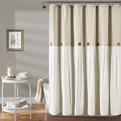Image of Lush Decor Linen Button Shower Curtain, 72&quot; x