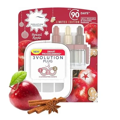 Image of Topline 3Volution Spiced Apple Air Freshener Christmas Diffuser Spray Plug In with 3 Scents Room Fresheners for Home Refills 20ml Pack Card.