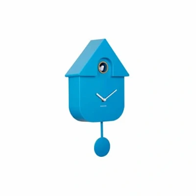Image of Karlsson Bright Modern Cuckoo Wall Clock with Swinging Pendulum and Tweeting Bird Song (Bright Blue), KA5768