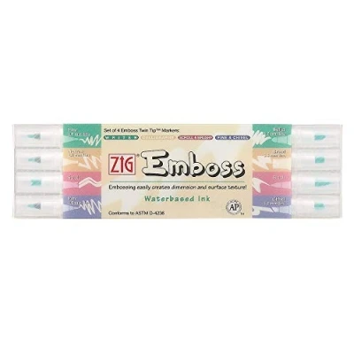 Image of Kuretake Zig Emboss Water Based Ink Pen Assortment Set of 4, Twin Tip