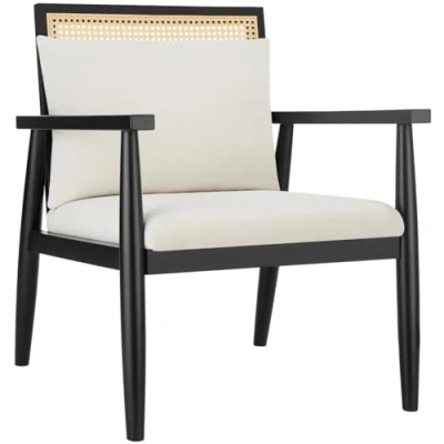 Image of TecTake® Lounge Armchair with Thick Padding, Soft Back Cushion, Wooden Frame Armrests, Large Backrest Wickerwork, Removable &amp; Washable Cover, Easy Setup Ideal Living Room Bedroom Chair