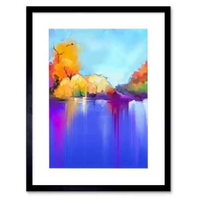 Image of Wee Blue Coo Autumn Lake Landscape Art Print Framed Poster Wall Decor 12x16 inch