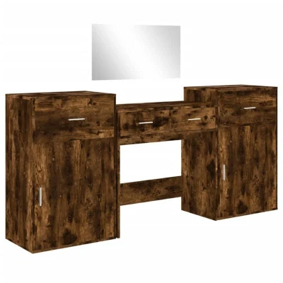 Image of vidaXL 4 Piece Dressing Table Set Smoked Oak Engineered Wood