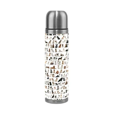 Image of Pet Dogs Pattern Stainless Steel Leak Proof Thermos Bottle Double Walled Vacuum Insulated Water Flask 17 oz